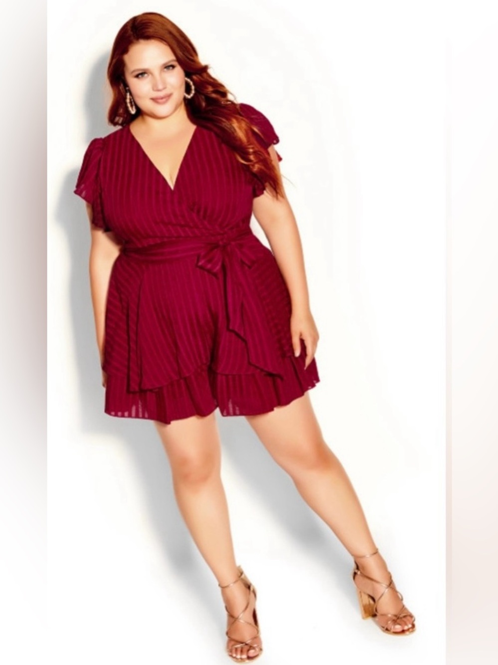 NWT City Chic Plus Size V-Neck Wrap Summer  Romper in Deep Wine Red.Size 18